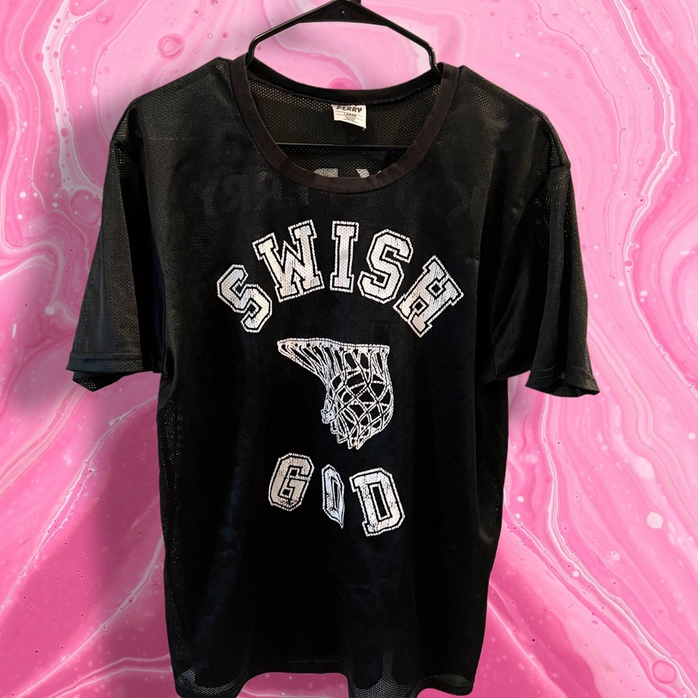 Katy Perry “Swish God” Mesh Jersey T-Shirt Large Black Graphic Tee